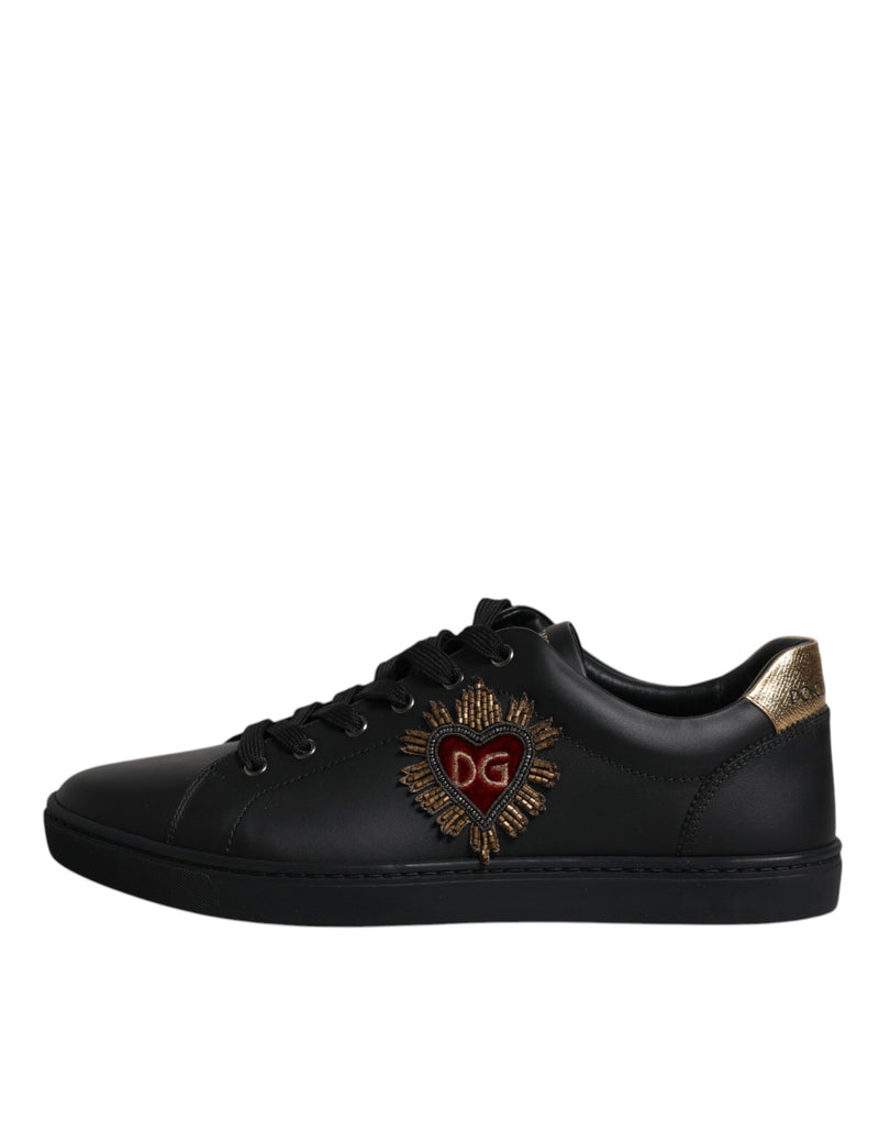 Black Leather London Heart Men Sneakers Shoes