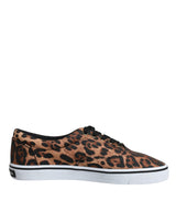 Brown Leopard Logo Print Cotton Sneakers Shoes