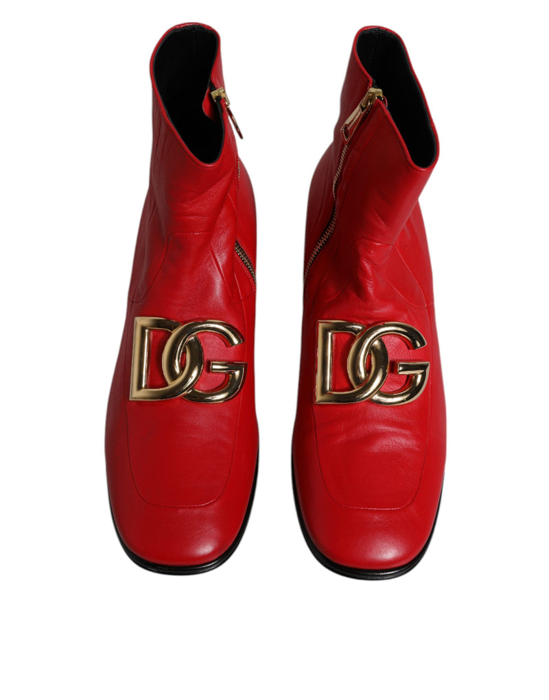 Red Leather Logo Chelsea Ankle Boots Shoes