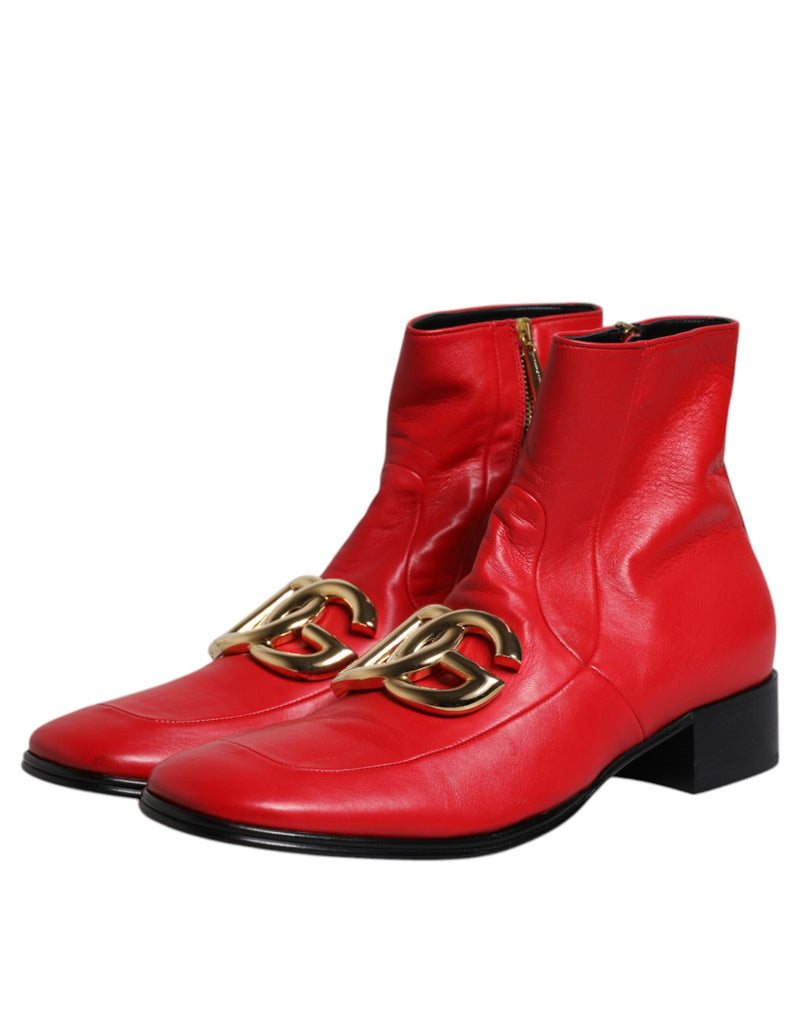 Red Leather Logo Chelsea Ankle Boots Shoes