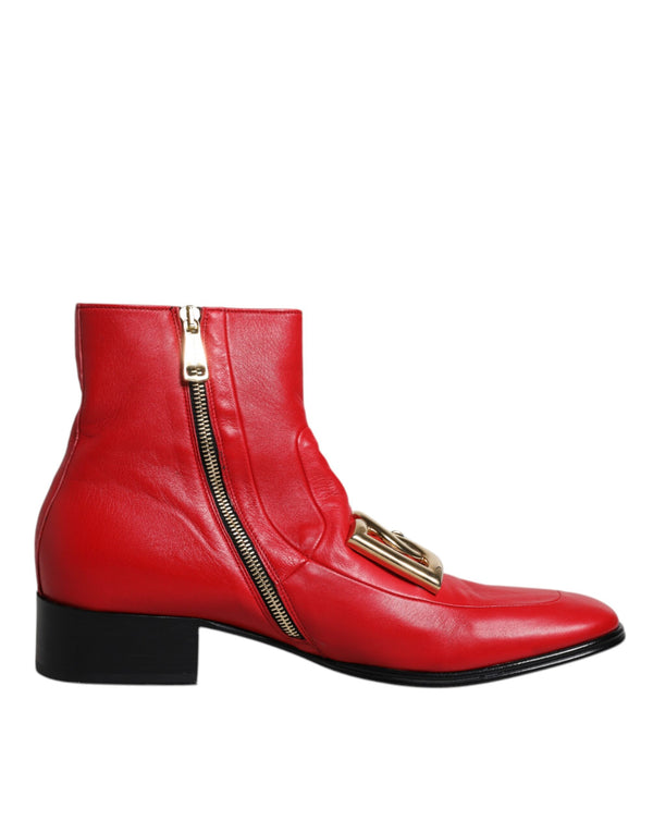 Red Leather Logo Chelsea Ankle Boots Shoes