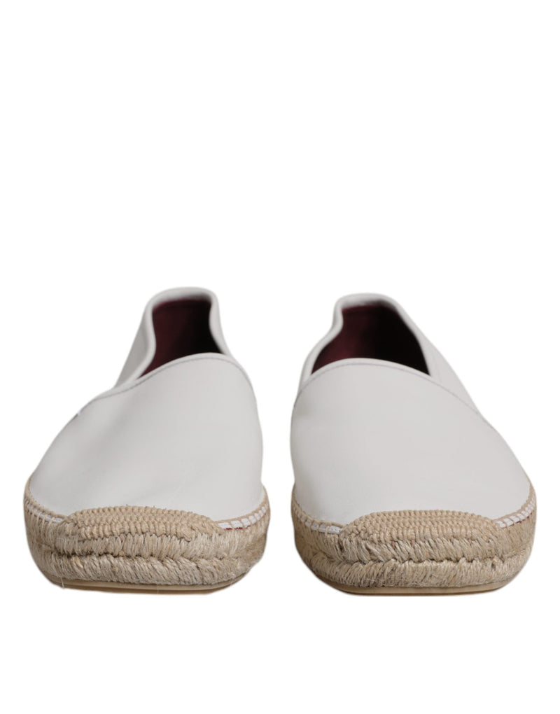 White Calfskin Leather Men Espadrilles Shoes