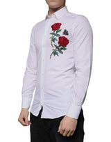 White Floral Embroidery GOLD Men Dress Shirt