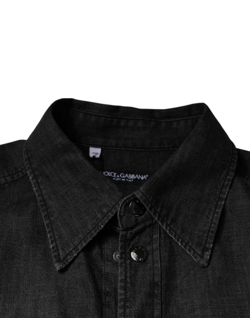 Black Logo Cotton Button Down Denim Shirt