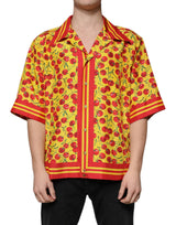 Yellow Cherry Button Down Silk Casual Shirt