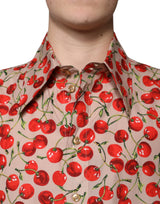 Beige Cherry Button Down Men Casual Shirt