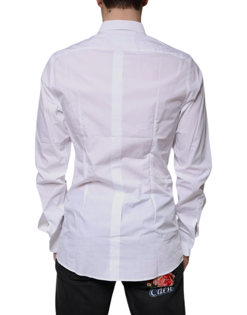 White Cotton Logo Formal Men GOLD Dress Shirt