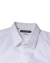 White Cotton Logo Formal Men GOLD Dress Shirt