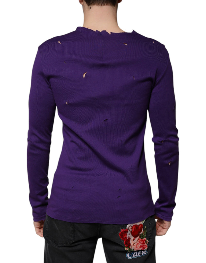 Purple Cotton Round Neck Pullover Men Sweater