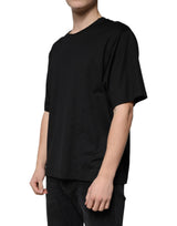 Black Cotton Crew Neck Short Sleeves T-shirt