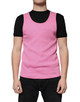 Pink Cotton Round Neck Sleeveless T-shirt