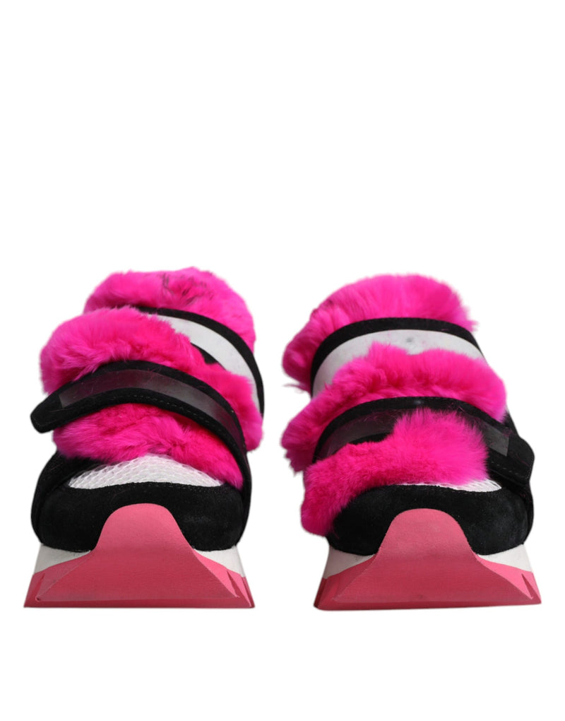 Black Pink Fur Embellished Sneakers Shoes