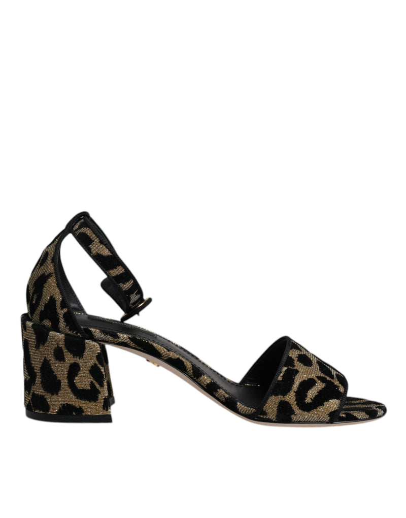 Gold Leopard Lurex Ankle Strap Heels Sandals Shoes