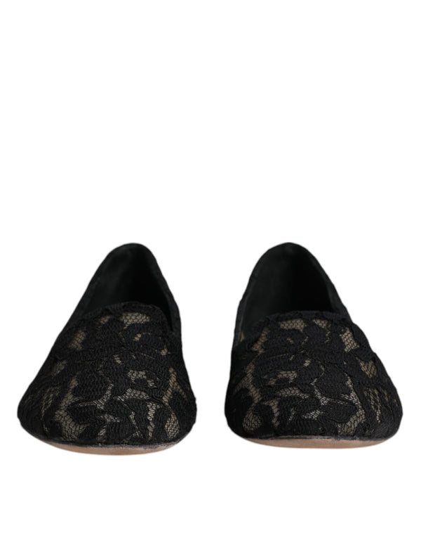 Black Taormina Lace Slip On Flats Shoes