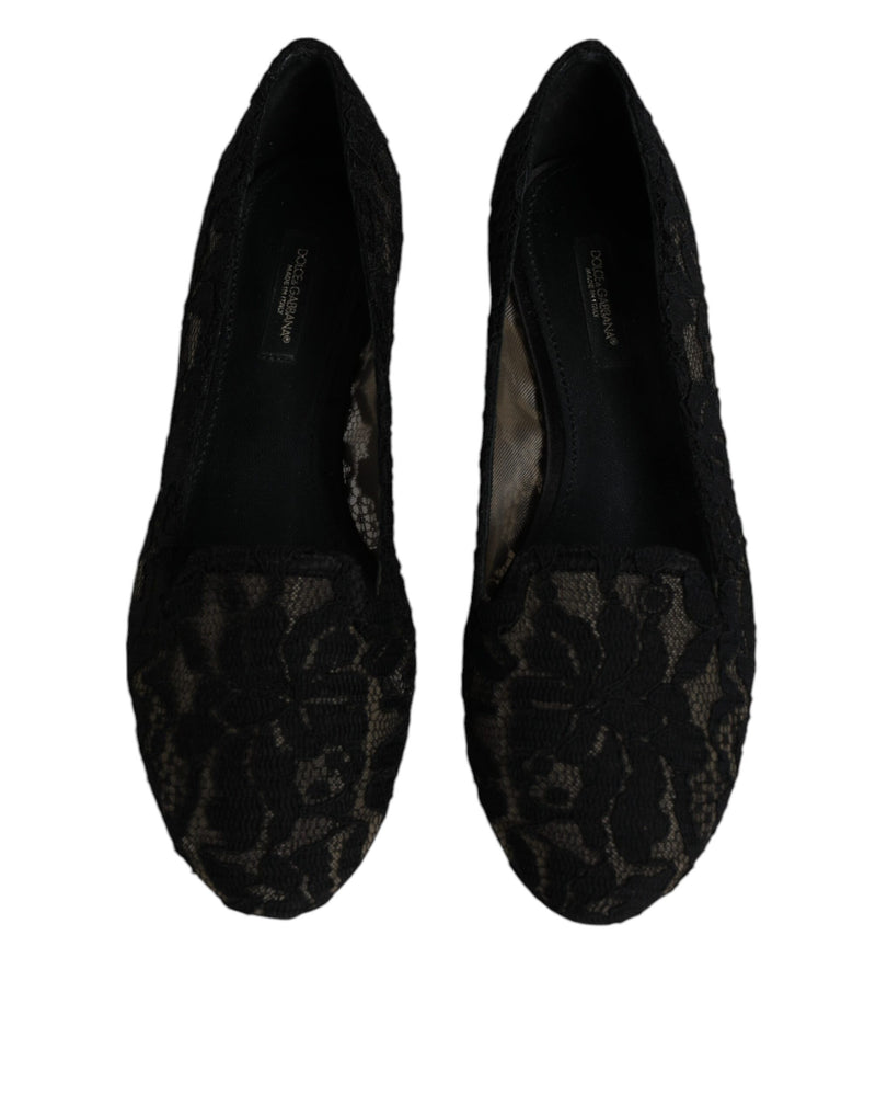 Black Taormina Lace Slip On Flats Shoes