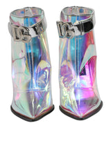 Silver Iridescent Pointed Short Boots Shoes