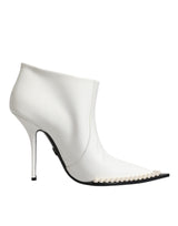 White Faux Pearl Leather Pointed Toe Ankle Boot Shoes