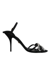 Black Leather Crystal Bow KEIRA Sandals Shoes