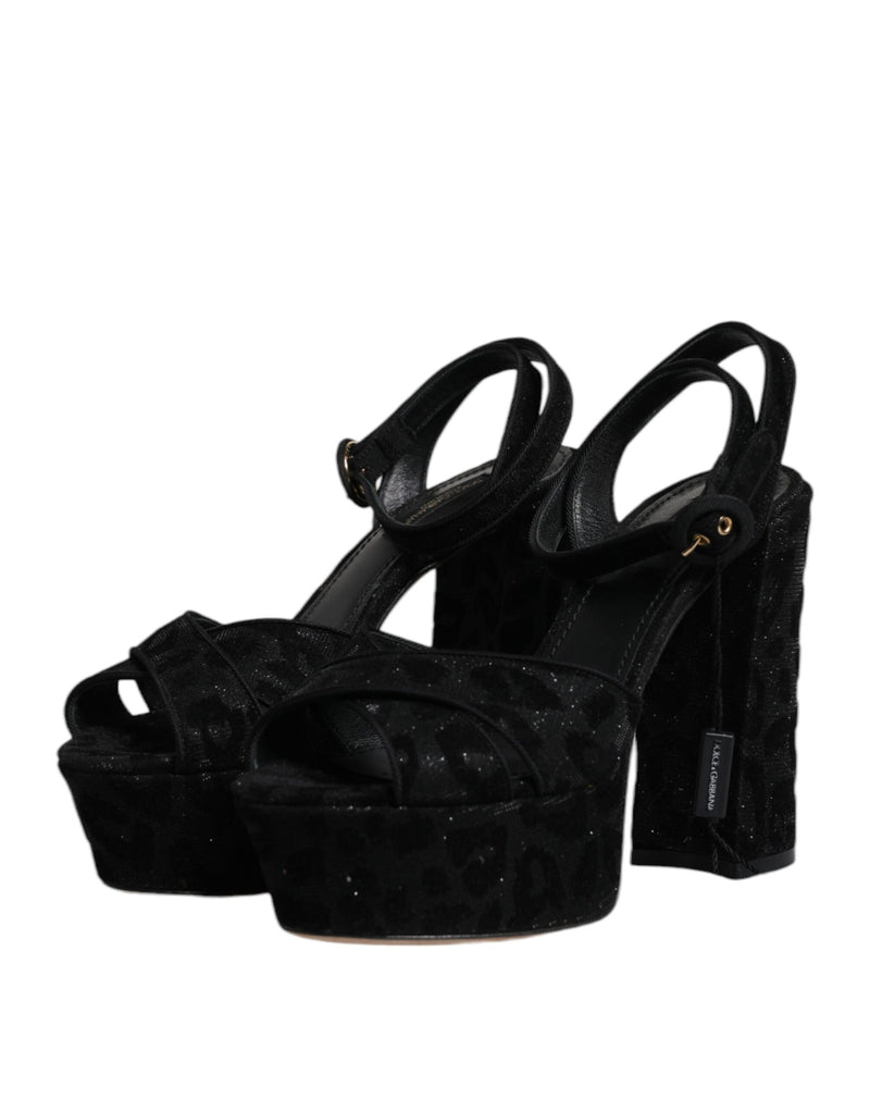 Black Leopard Platform Heels Sandals Shoes