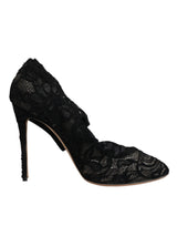 Black Lace Stretch Heels Mid Calf Boots Shoes