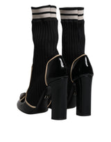 Black Leather Sock Style Mid Calf Boots Shoes