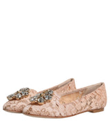 Beige Lace Crystal Ballet Flats Loafers Shoes