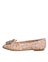 Beige Lace Crystal Ballet Flats Loafers Shoes