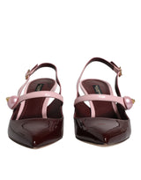 Pink Maroon Leather Kitten Heels Slingbacks Shoes