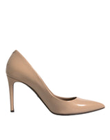 Beige Patent Leather Stiletto Heel Pumps Shoes