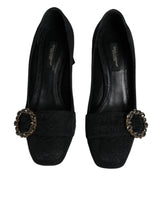 Black Brocade Crystals Heels Pumps Shoes