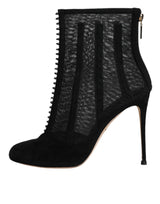 Black Mesh Stiletto Heels Ankle Boots Shoes