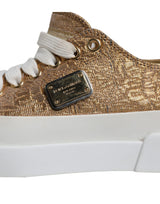 Gold White Logo Low Top Sneakers Shoes