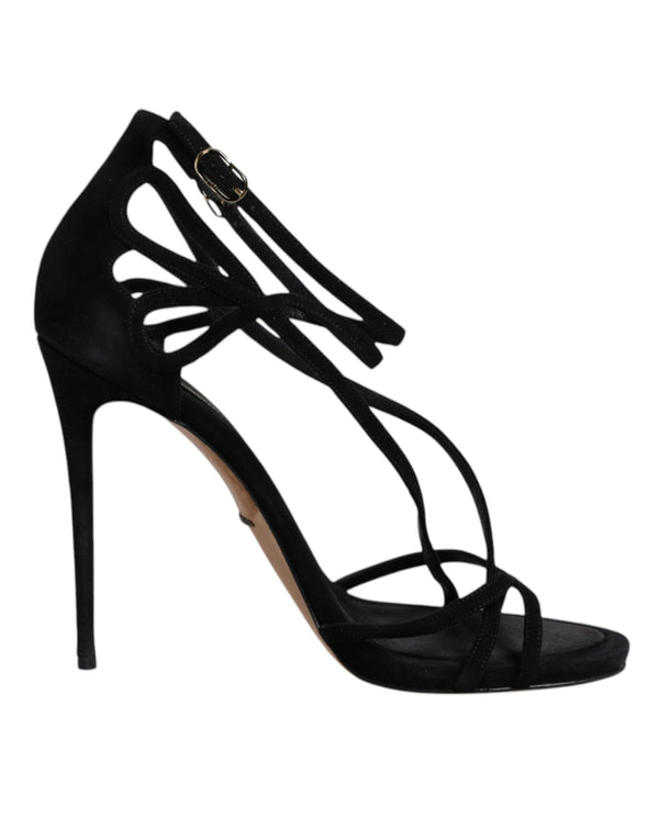 Black Suede Ankle Strap Heels Sandals Shoes