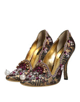 Multicolor Embellished Jacquard Pumps Shoes