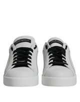 White Black Leather Low Top Sneakers Shoes