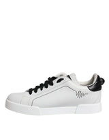 White Black Leather Low Top Sneakers Shoes