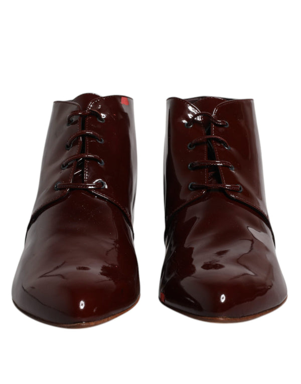 Maroon Leather Lace Up Ankle Boots Shoes