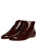 Maroon Leather Lace Up Ankle Boots Shoes