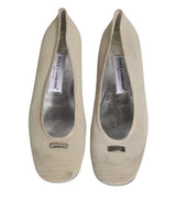 Beige Fabric Slip On Ballerina Flats Shoes