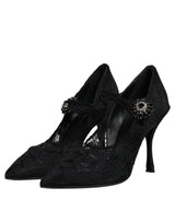 Black Lace Crystals Mary Jane Pumps Shoes