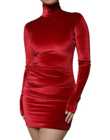 Red Velvet Long Sleeves Bodycon Mini Dress