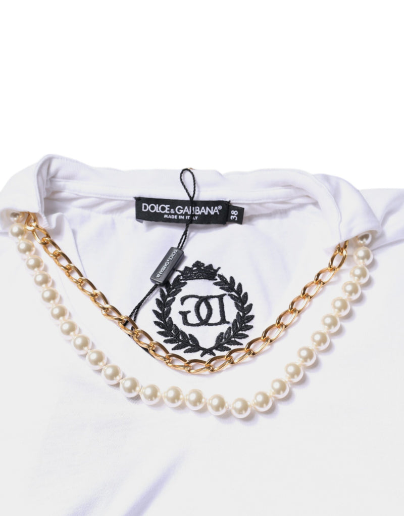 White Cotton Necklace Chain Short Sleeves T-shirt