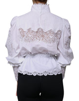 White Cotton Lace Trim Turtleneck Blouse Top