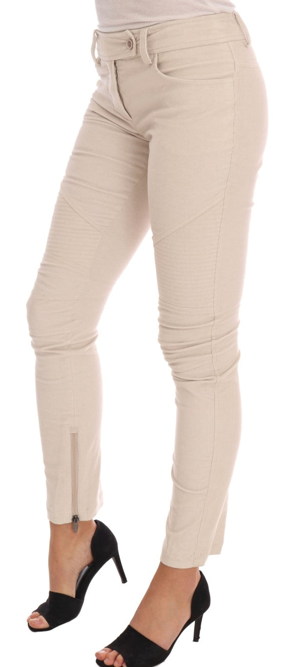 Pantalones de ajuste delgados de pana beige chic