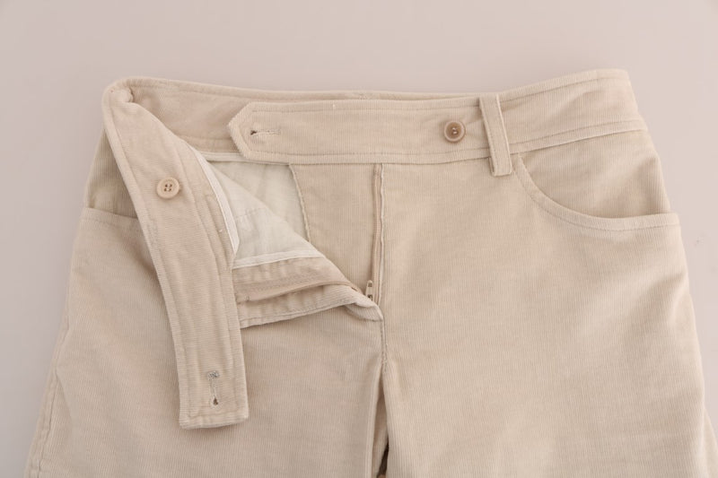 Pantalones de ajuste delgados de pana beige chic