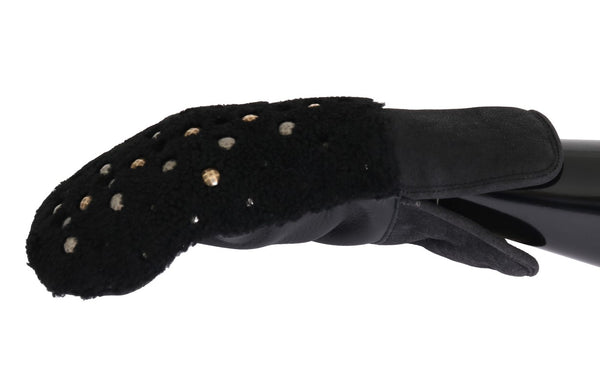 Gants de gentleman en cuir noir cloué