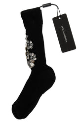 Crystal Embellished Black Knit Stockings