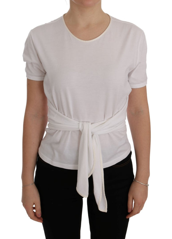 Elegant White Wrap Blouse avec des accents de cristal