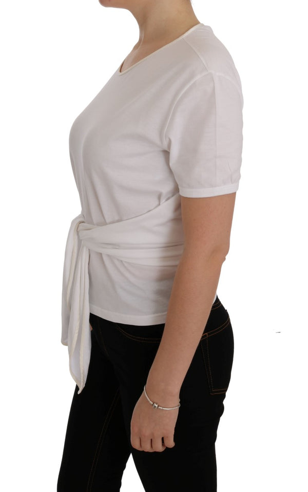 Elegant White Wrap Blouse avec des accents de cristal