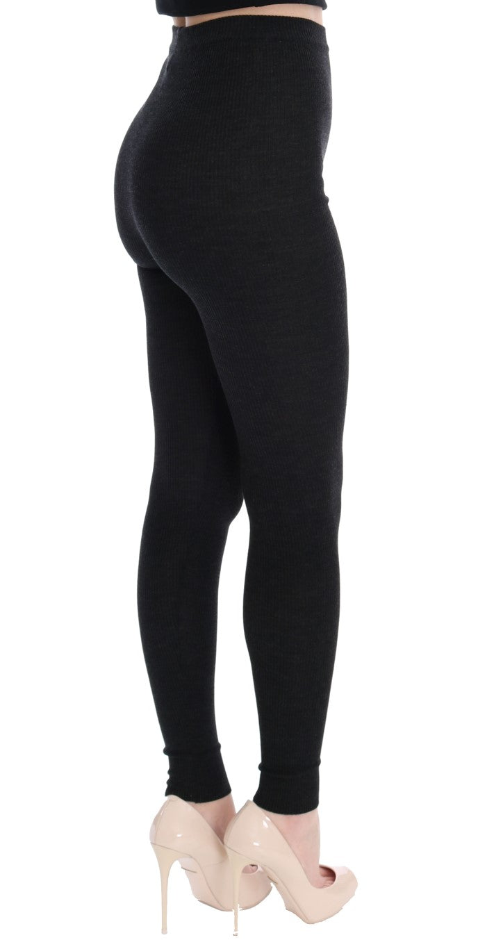 Élégant pantalon de collants en laine haute taille en gris foncé